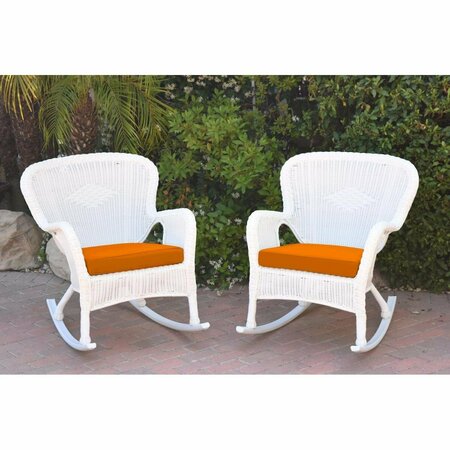 JECO W00213-R-2-FS016 Windsor White Resin Wicker Rocker Chair with Orange Cushion, 2PK W00213-R_2-FS016